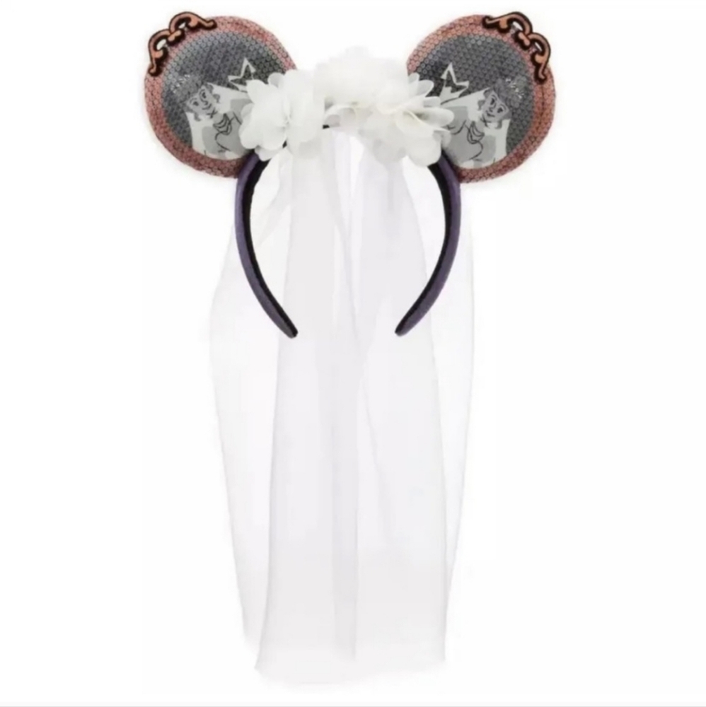 Disney Parks 2022 Haunted Mansion The Bride Veil Sequin Headband Ears Disneyland